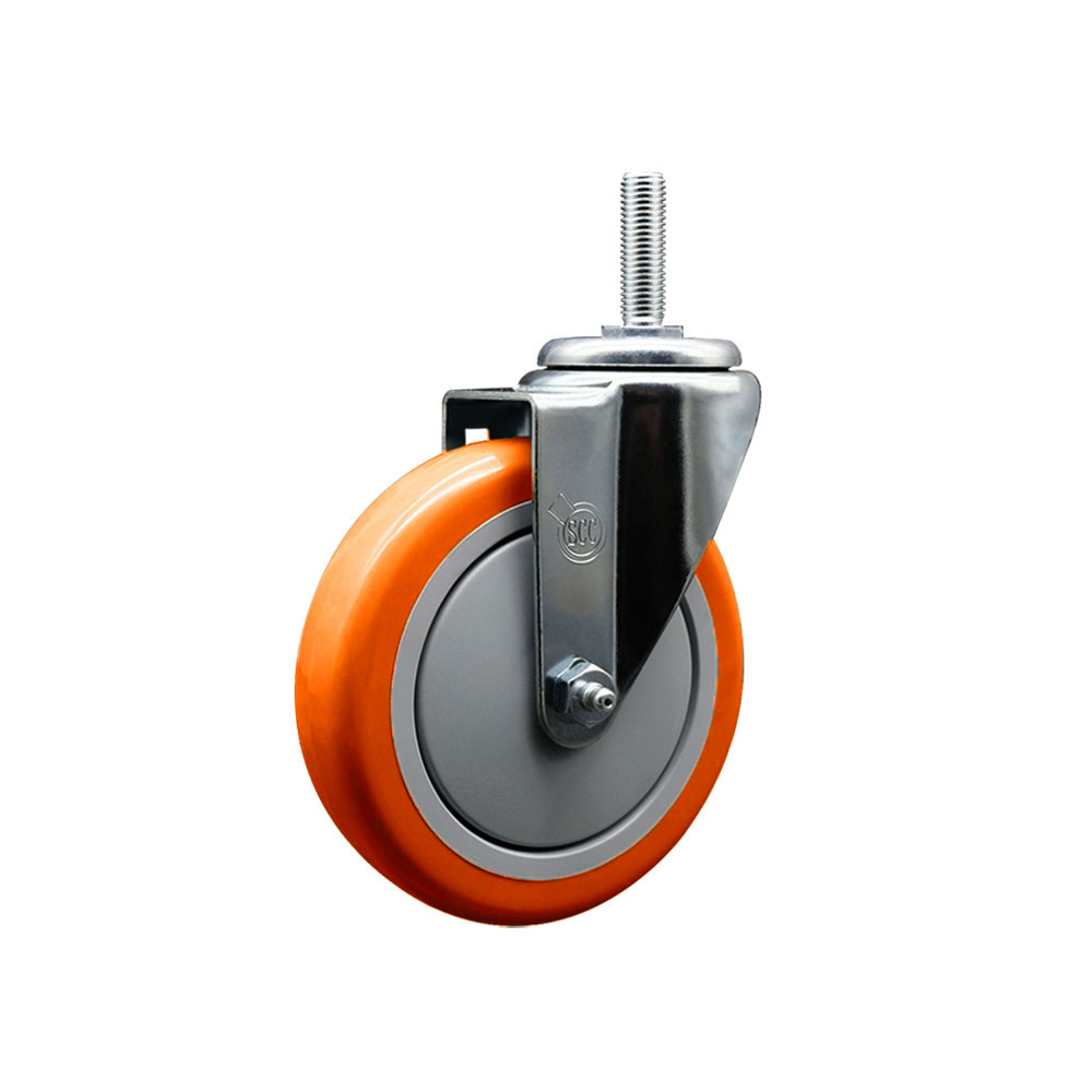 Polyurethane Swivel Threaded Stem Caster w/5" x 1.25" Orange Wheel and 3/4" Stem - 350 lbs Capacity/Caster - Service Caster Brand — photo 1