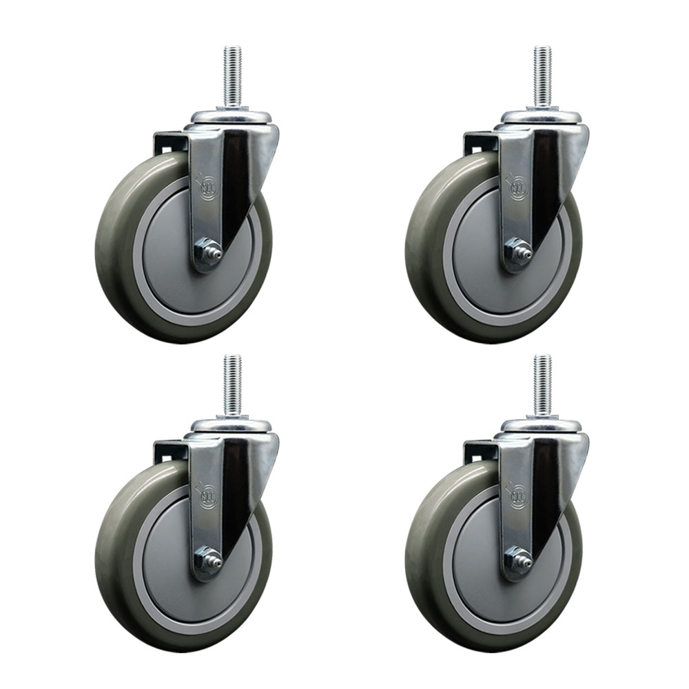 Polyurethane Swivel Threaded Stem Caster Set of 4 w/5" x 1.25" Gray Wheels and 5/8" Stems - Includes 4 Swivel - 1400 lbs Total Capacity - Service Caster Brand — photo 1