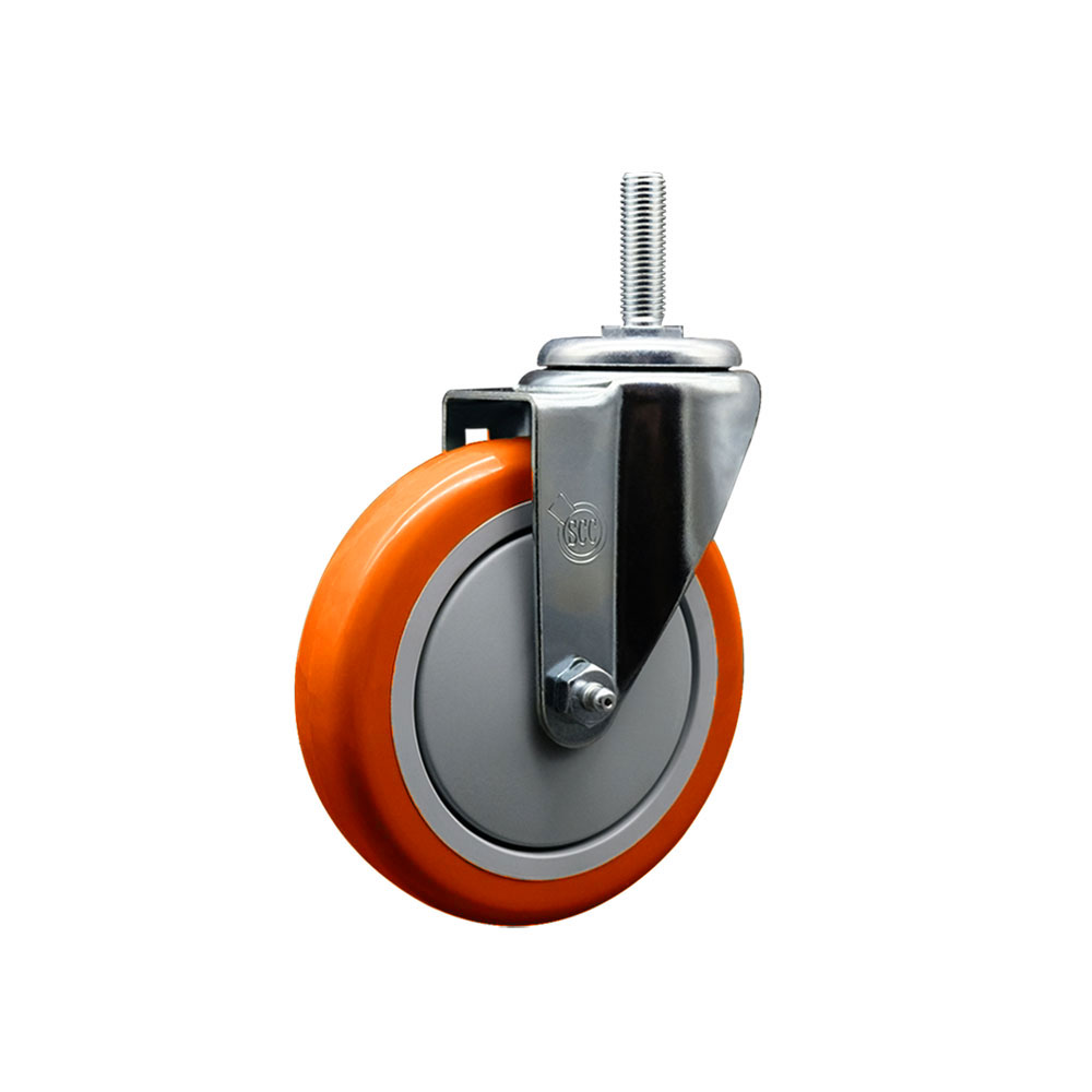 Polyurethane Swivel Threaded Stem Caster w/5" x 1.25" Orange Wheel and 5/8" Stem - 350 lbs Capacity/Caster - Service Caster Brand — photo 1