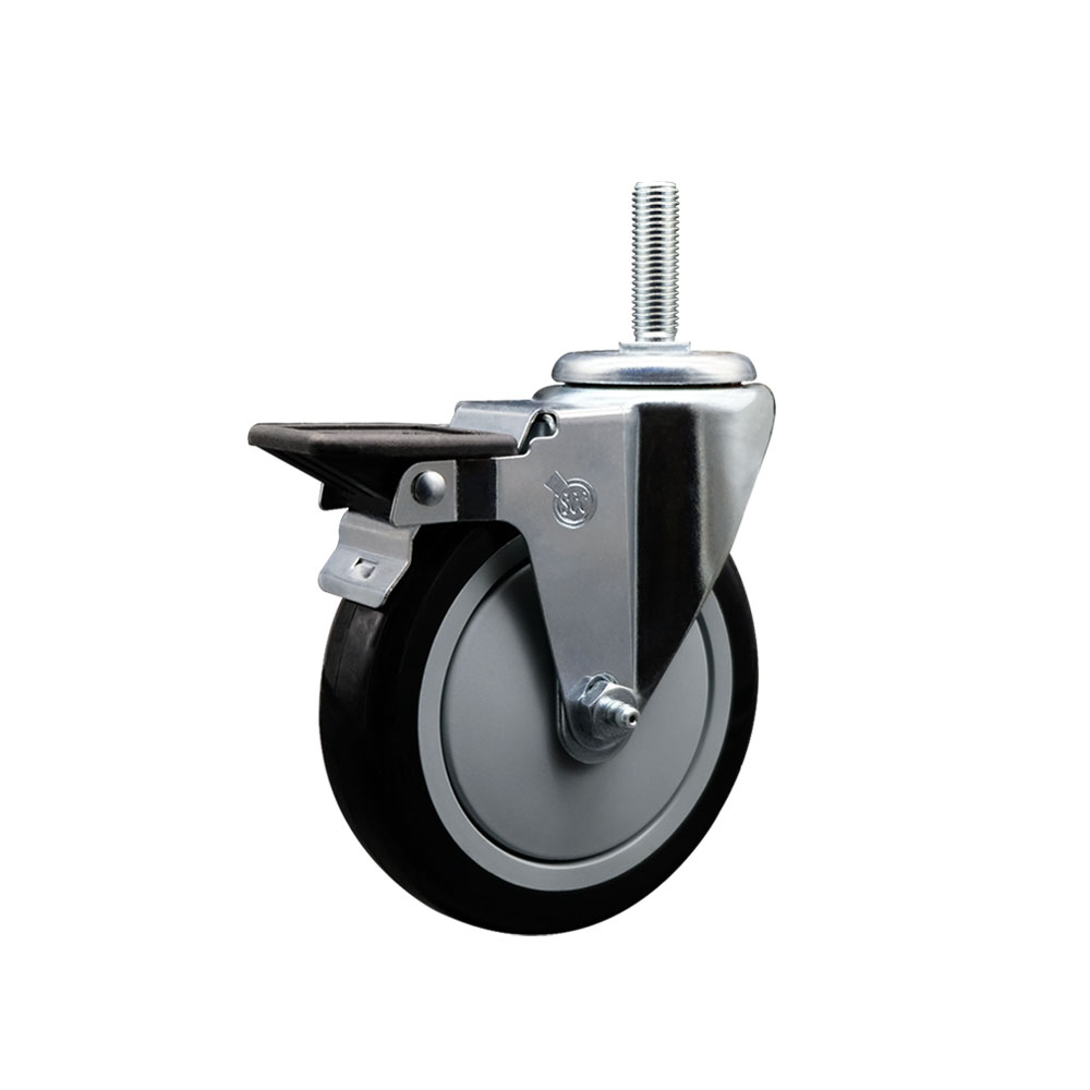 Polyurethane Swivel Threaded Stem Caster w/5" x 1.25" Black Wheel and 5/8" Stem & Posi Locking Brake - 350 lbs Capacity/Caster - Service Caster Brand — photo 1