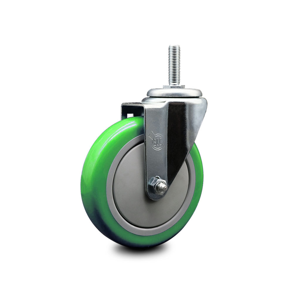 Polyurethane Swivel Threaded Stem Caster w/5" x 1.25" Green Wheel and 3/4" Stem - 350 lbs Capacity/Caster - Service Caster Brand — photo 1