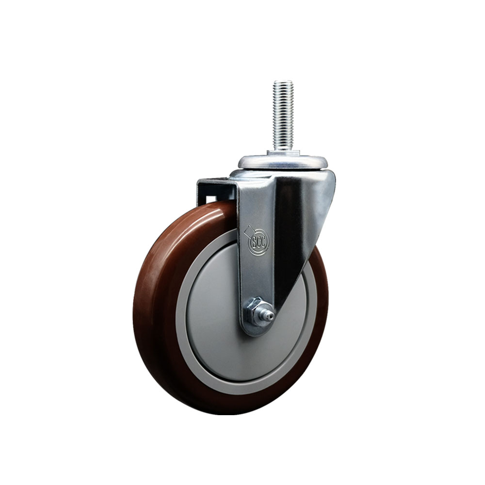 Polyurethane Swivel Threaded Stem Caster w/5" x 1.25" Maroon Wheel and 3/4" Stem - 350 lbs Capacity/Caster - Service Caster Brand — photo 1