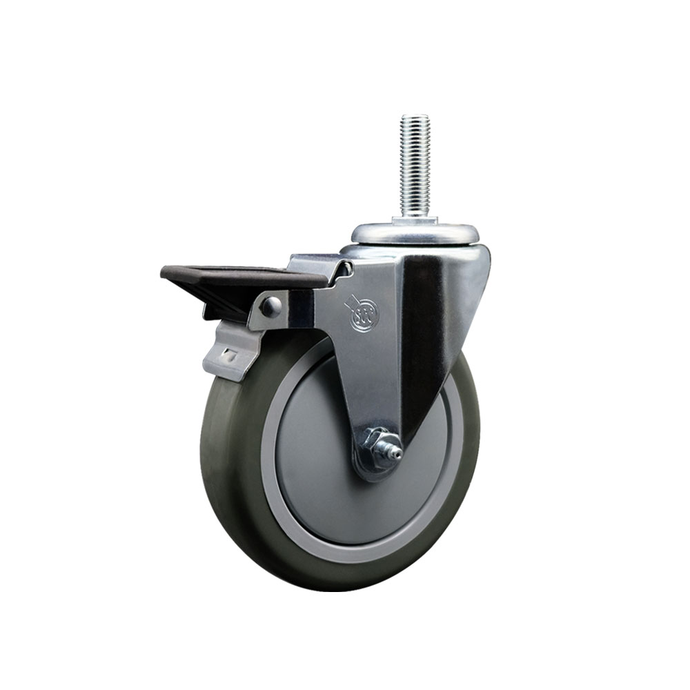 Polyurethane Swivel Threaded Stem Caster w/5" x 1.25" gray Wheel and 3/4" Stem & Posi Locking Brake - 350 lbs Capacity/Caster - Service Caster Brand — photo 1