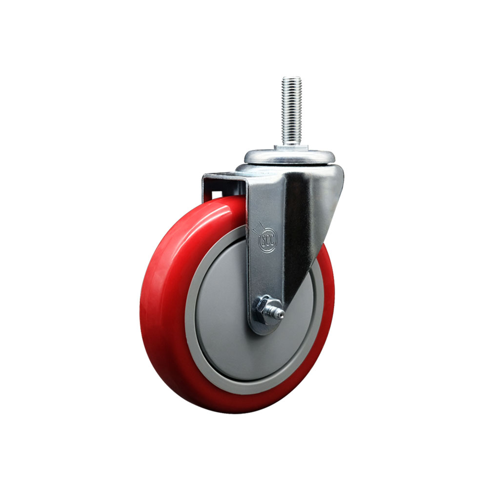 Polyurethane Swivel Threaded Stem Caster w/5" x 1.25" Red Wheel and 3/4" Stem - 350 lbs Capacity/Caster - Service Caster Brand — photo 1