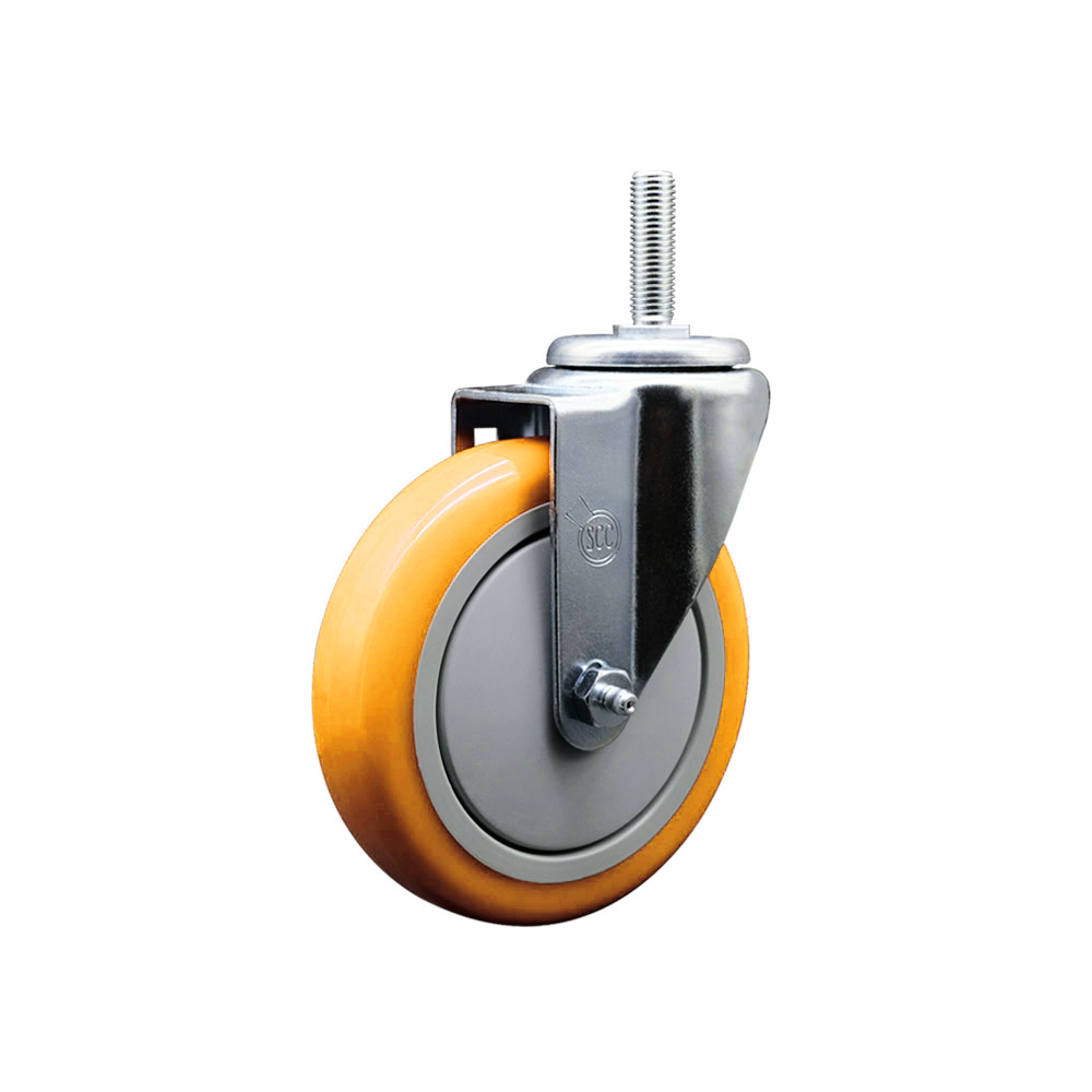 Polyurethane Swivel Threaded Stem Caster w/5" x 1.25" Yellow Wheel and 5/8" Stem - 350 lbs Capacity/Caster - Service Caster Brand — photo 1