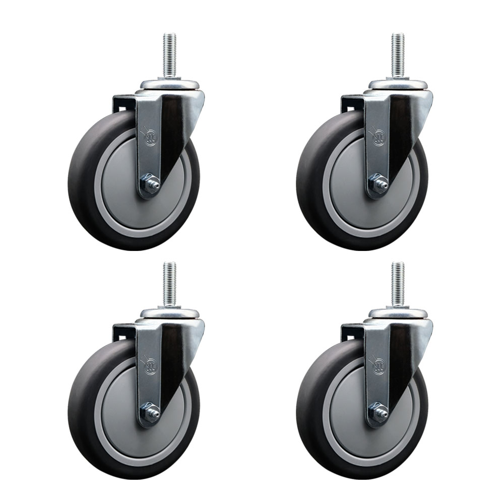 Thermoplastic Rubber Swivel Threaded Stem Caster Set of 4 w/5" x 1.25" Gray Wheels and 3/4" Stems - Includes 4 Swivel - 1200 lbs Total Capacity - Service Caster Brand — photo 1