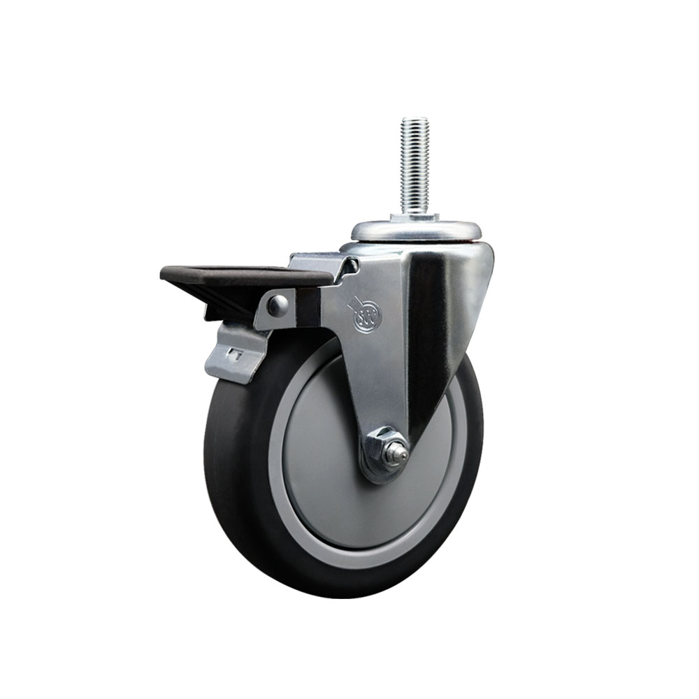 Thermoplastic Rubber Swivel Threaded Stem Caster - 5" x 1.25" Gray Wheel and 3/4" Stem & Posi Locking Brake - 300 lbs Capacity/Caster - Service Caster Brand — photo 1
