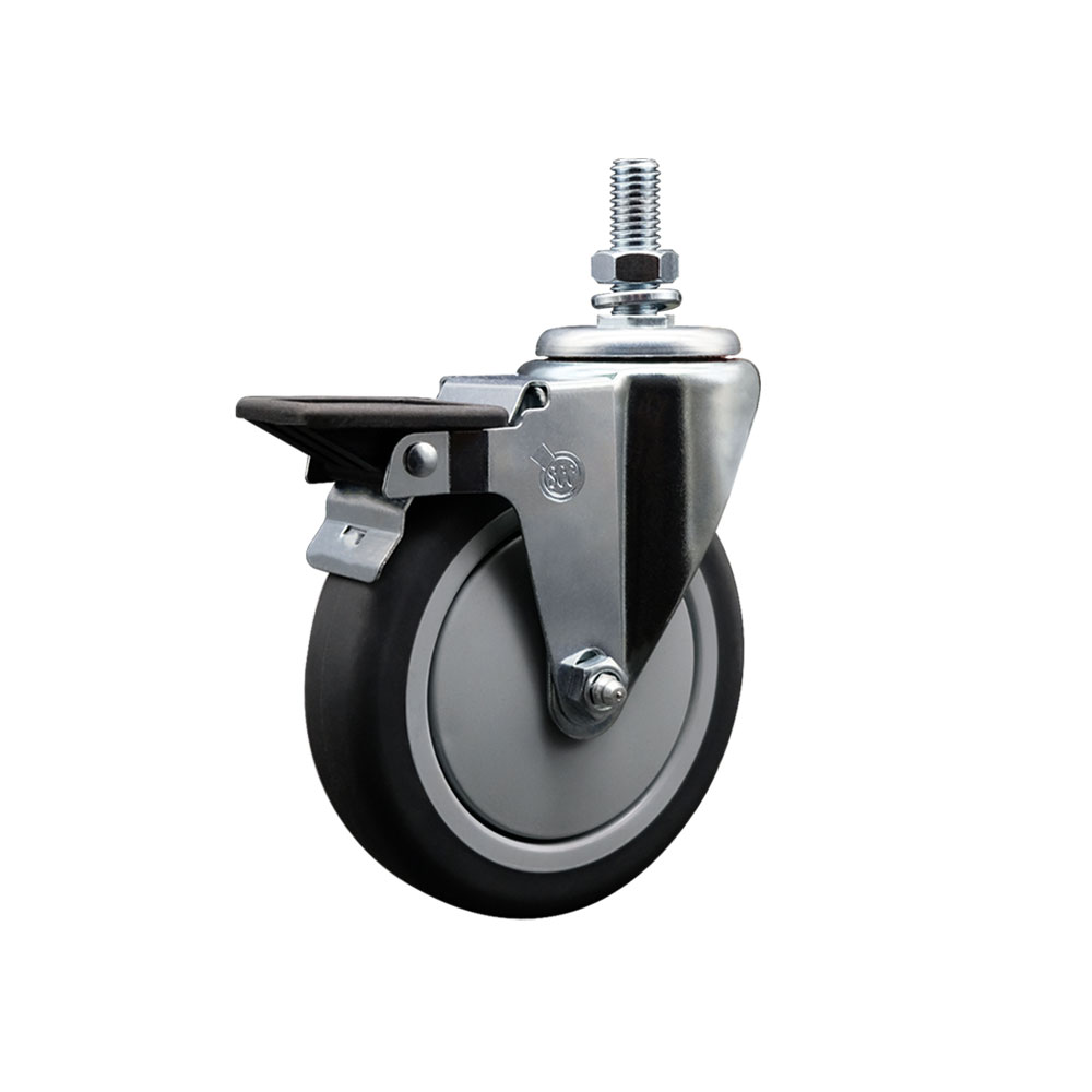 Thermoplastic Rubber Swivel Threaded Stem Caster - 5" x 1.25" Gray Wheel and 10MM Stem & Posi Locking Brake - 300 lbs Capacity/Caster - Service Caster Brand — photo 1
