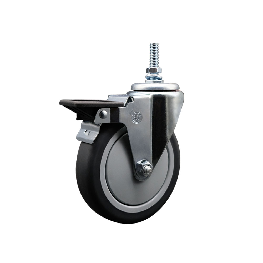 Thermoplastic Rubber Swivel Threaded Stem Caster - 5" x 1.25" Gray Wheel and 12MM Stem & Posi Locking Brake - 300 lbs Capacity/Caster - Service Caster Brand — photo 1
