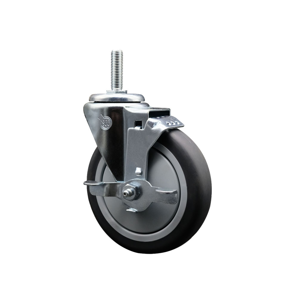 Thermoplastic Rubber Swivel Threaded Stem Caster - 5" x 1.25" Gray Wheel and 5/8" Stem & Top Locking Brake - 300 lbs Capacity/Caster - Service Caster Brand — photo 1