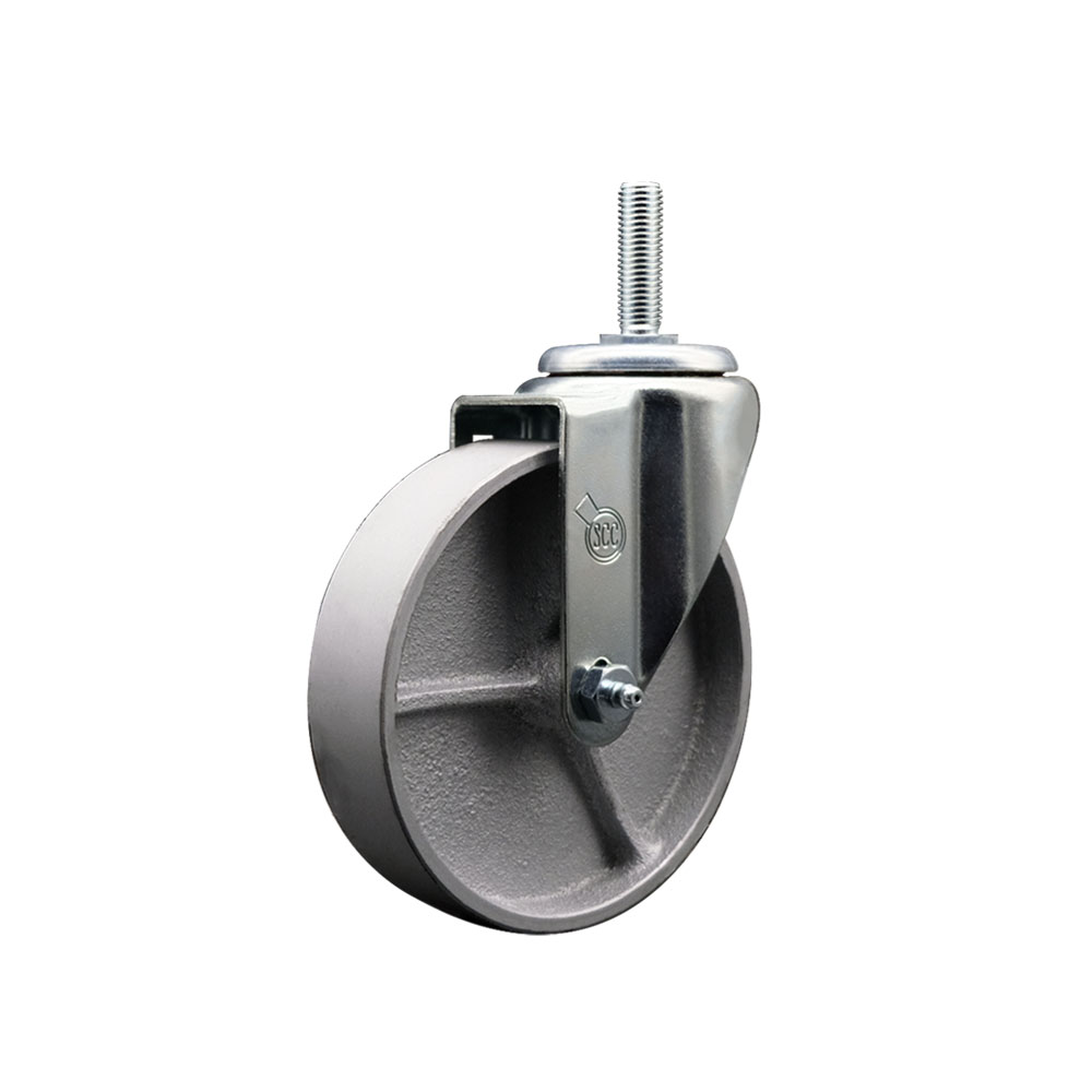 Semi Steel Cast Iron Swivel Threaded Stem Caster w/Roller Bearing - 5" x 1.5" Silver Wheel and 5/8" Stem - 300 lbs Capacity/Caster - Service Caster Brand — photo 1