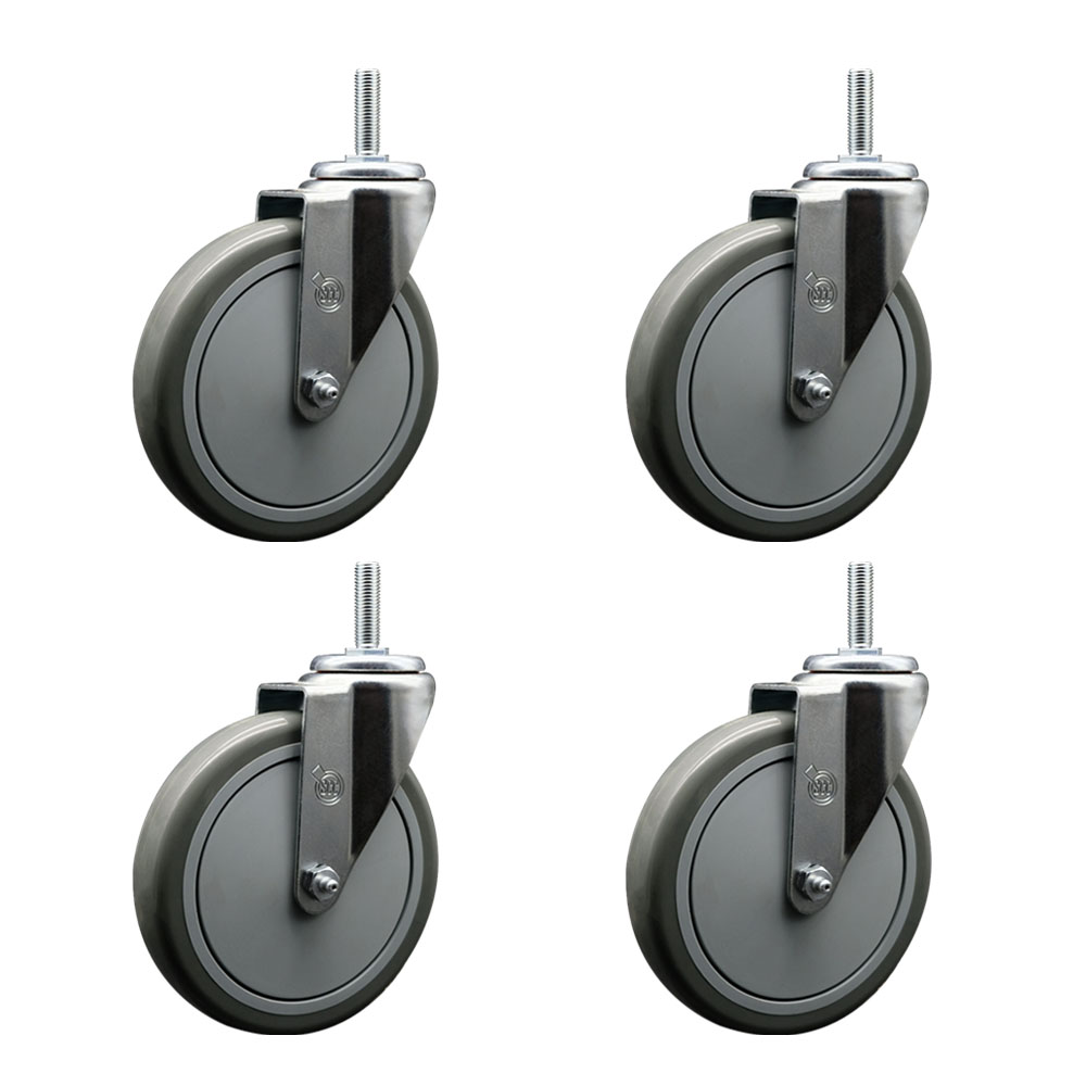 Polyurethane Swivel Threaded Stem Caster Set of 4 w/6" x 1.25" Gray Wheels and 5/8" Stems - Includes 4 Swivel - 1400 lbs Total Capacity - Service Caster Brand — photo 1