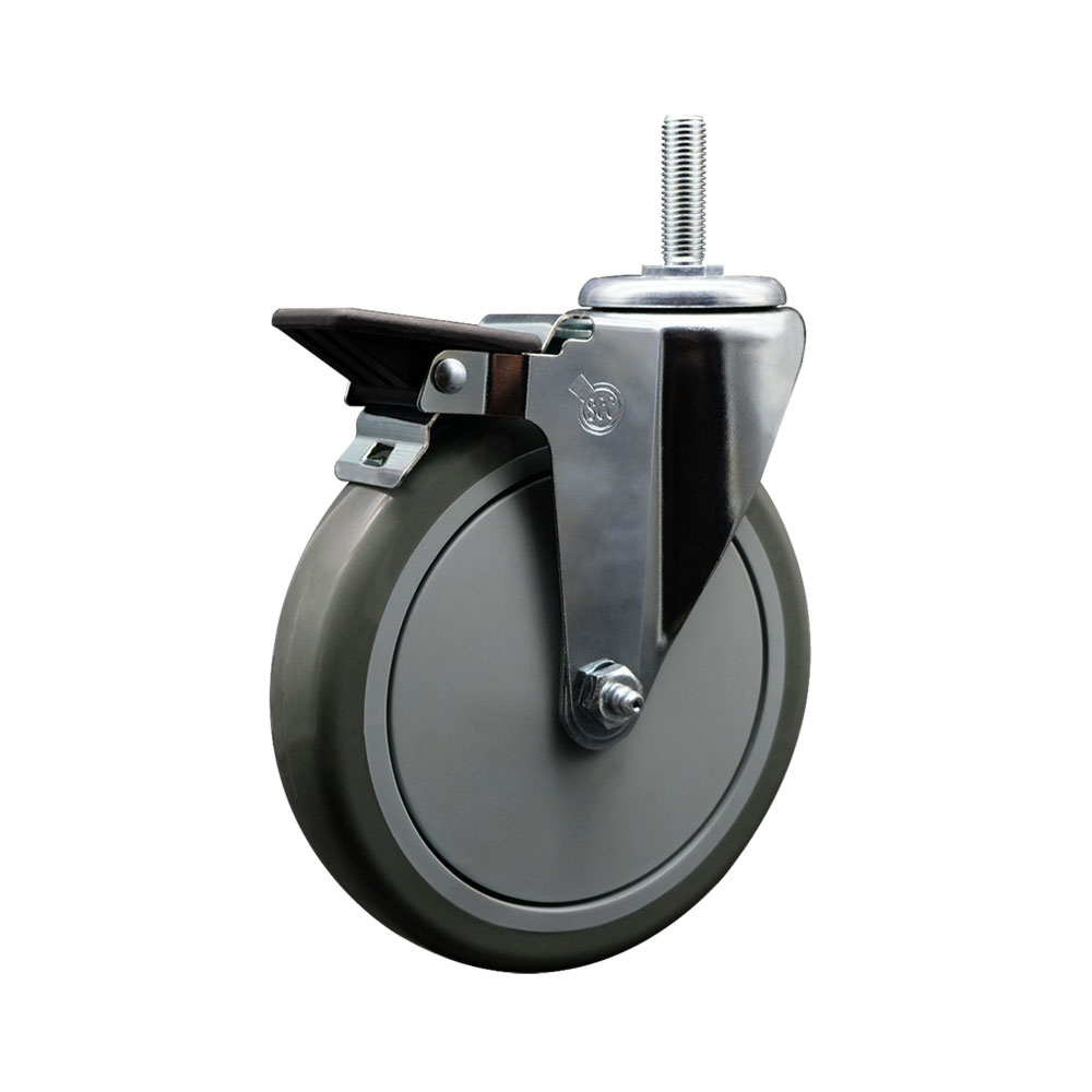 Polyurethane Swivel Threaded Stem Caster w/6" x 1.25" gray Wheel and 3/4" Stem & Posi Locking Brake - 350 lbs Capacity/Caster - Service Caster Brand — photo 1