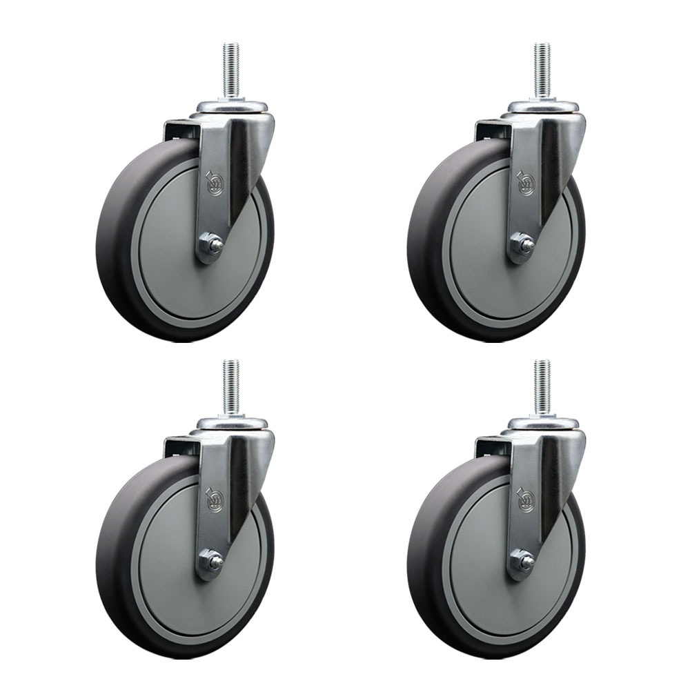 Thermoplastic Rubber Swivel Threaded Stem Caster Set of 4 w/6" x 1.25" Gray Wheels and 5/8" Stems - Includes 4 Swivel - 1200 lbs Total Capacity - Service Caster Brand — photo 1