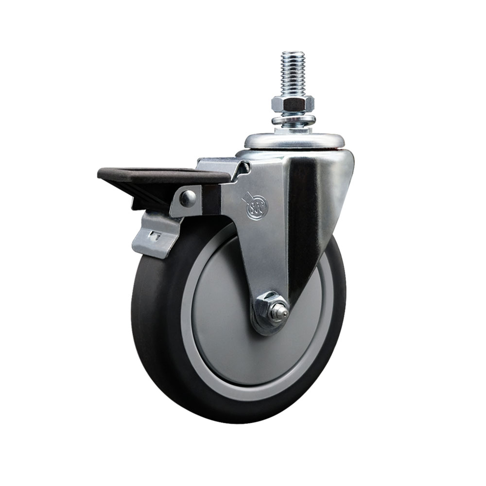 Thermoplastic Rubber Swivel Threaded Stem Caster - 6" x 1.25" Gray Wheel and 1/2" Stem & Posi Locking Brake - 300 lbs Capacity/Caster - Service Caster Brand — photo 1