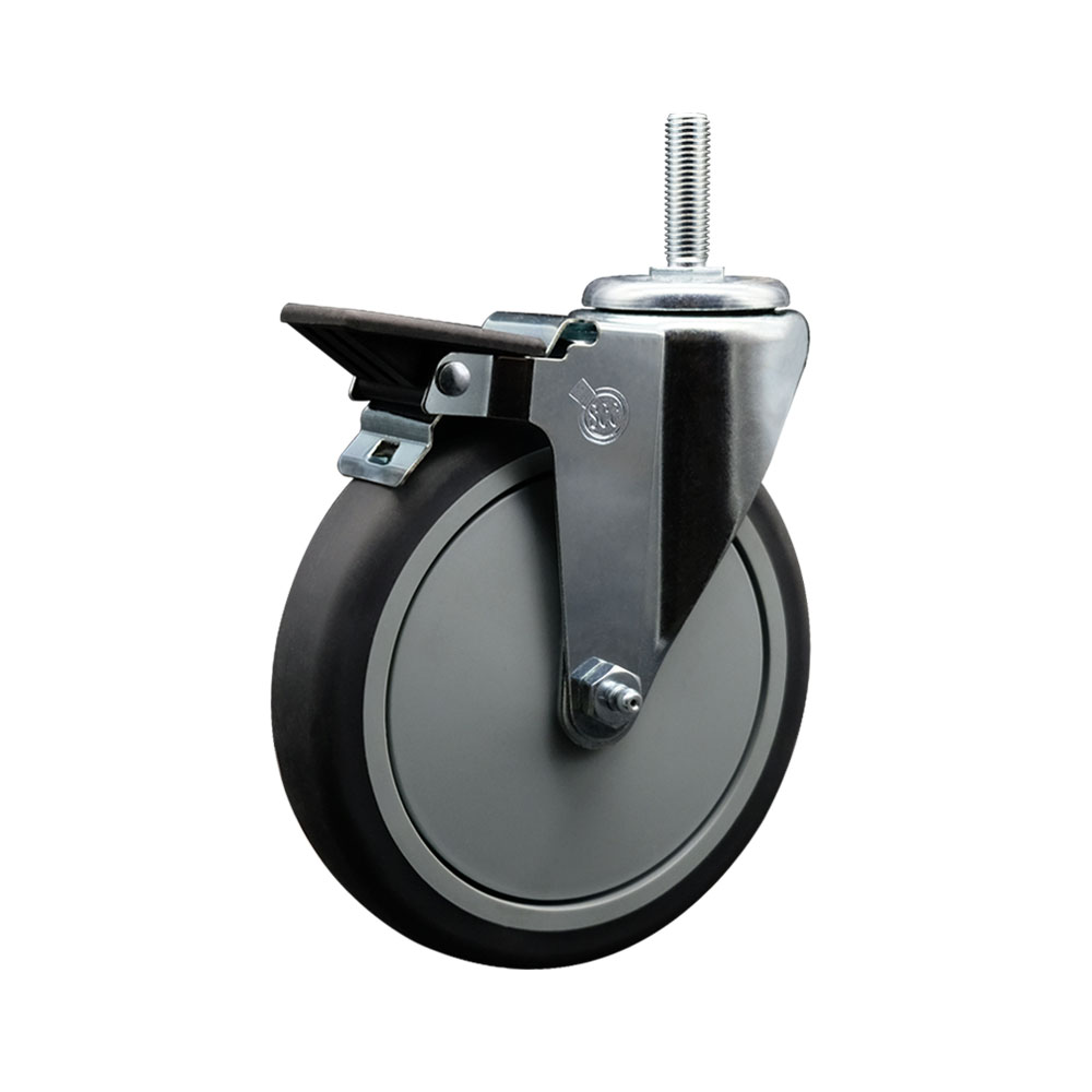 Thermoplastic Rubber Swivel Threaded Stem Caster - 6" x 1.25" Gray Wheel and 5/8" Stem & Posi Locking Brake - 300 lbs Capacity/Caster - Service Caster Brand — photo 1