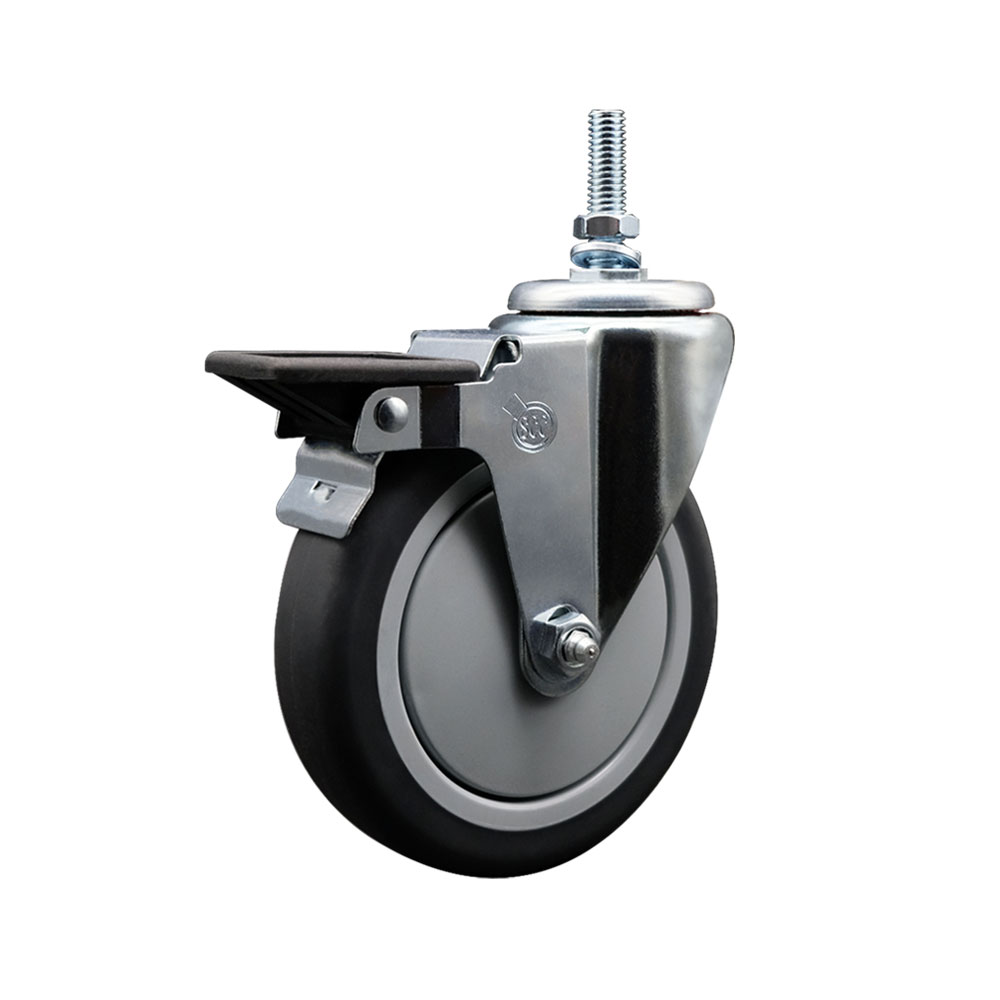 Thermoplastic Rubber Swivel Threaded Stem Caster - 6" x 1.25" Gray Wheel and 12MM Stem & Posi Locking Brake - 300 lbs Capacity/Caster - Service Caster Brand — photo 1