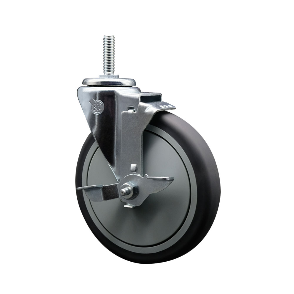 Thermoplastic Rubber Swivel Threaded Stem Caster - 6" x 1.25" Gray Wheel and 3/4" Stem & Top Locking Brake - 300 lbs Capacity/Caster - Service Caster Brand — photo 1