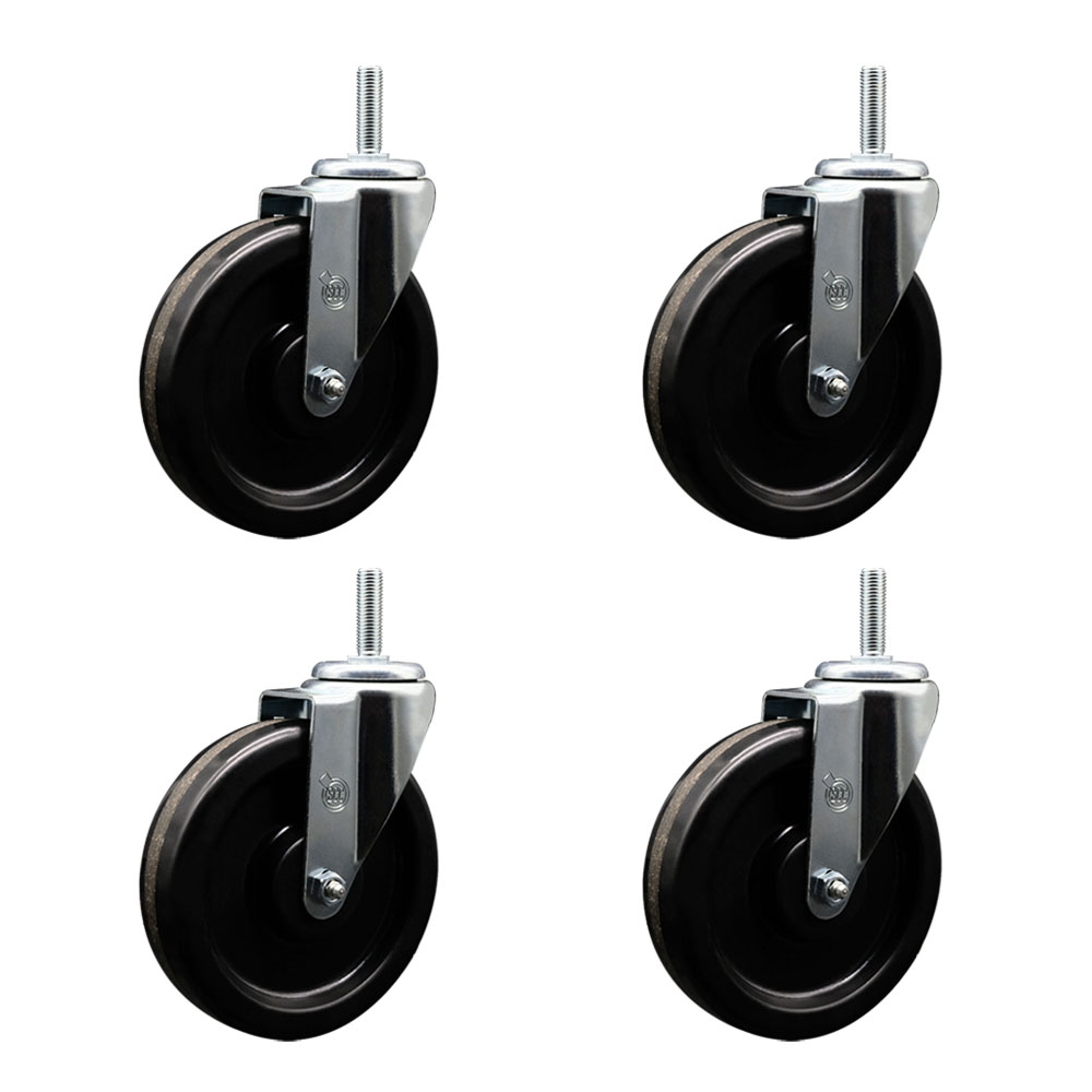 Phenolic Swivel Threaded Stem Caster Set of 4 w/6" x 1.25" Black Wheels and 5/8" Stems - Includes 4 Swivel - 1200 lbs Total Capacity - Service Caster Brand — photo 1