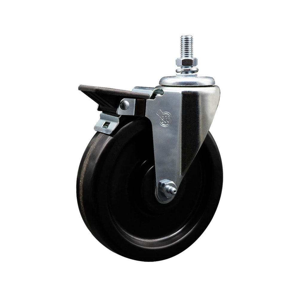 Phenolic Swivel Threaded Stem Caster w/6" x 1.25" Black Wheel and 1/2" Stem & Posi Locking Brake - 300 lbs Capacity/Caster - Service Caster Brand — photo 1