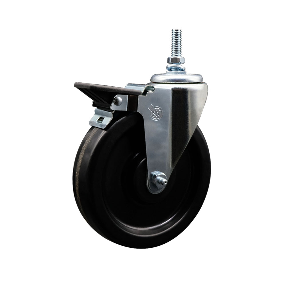 Phenolic Swivel Threaded Stem Caster w/6" x 1.25" Black Wheel and 3/8" Stem & Posi Locking Brake - 300 lbs Capacity/Caster - Service Caster Brand — photo 1