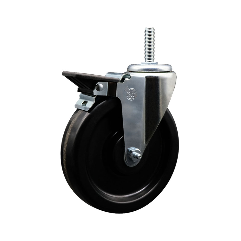 Phenolic Swivel Threaded Stem Caster w/6" x 1.25" Black Wheel and 5/8" Stem & Posi Locking Brake - 300 lbs Capacity/Caster - Service Caster Brand — photo 1
