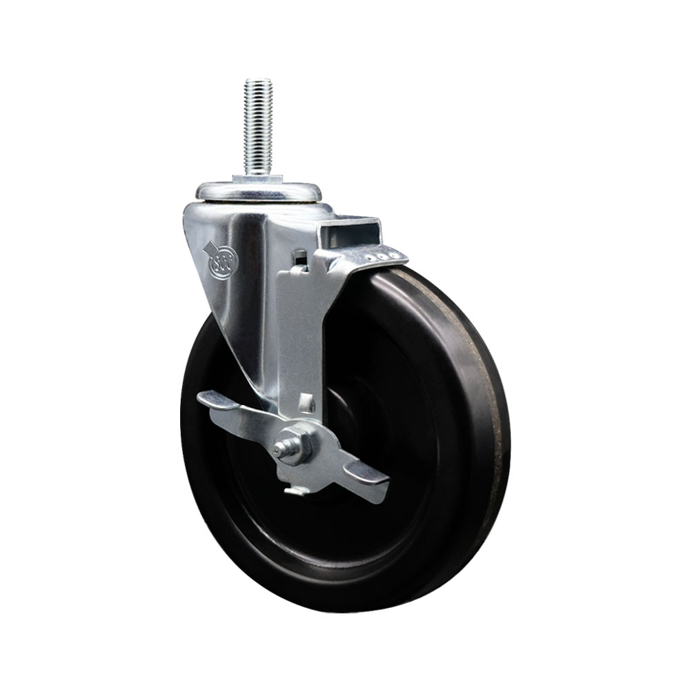 Phenolic Swivel Threaded Stem Caster w/6" x 1.25" Black Wheel and 5/8" Stem & Top Locking Brake - 300 lbs Capacity/Caster - Service Caster Brand — photo 1