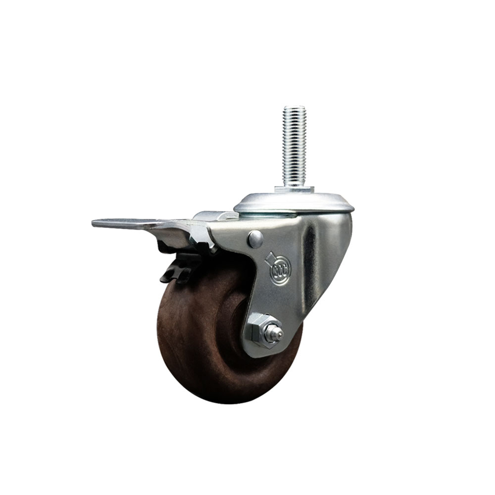 High Temp Glass Filled Nylon Swivel Threaded Stem Caster w/3" x 1.25" Brown Wheel and 5/8" Stem & Total Locking Brake - 350 lbs Capacity/Caster - Service Caster Brand — photo 1