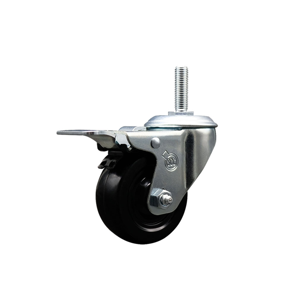 Hard Rubber Swivel Threaded Stem Caster w/3" x 1.25" Black Wheel and 5/8" Stem & Total Locking Brake - 275 lbs Capacity/Caster - Service Caster Brand — photo 1