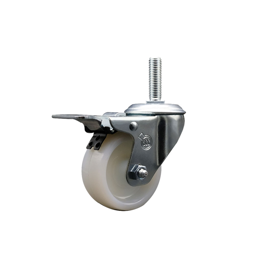 Nylon Swivel Threaded Stem Caster w/3" x 1.25" White Wheel and 5/8" Stem & Total Locking Brake - 300 lbs Capacity/Caster - Service Caster Brand — photo 1