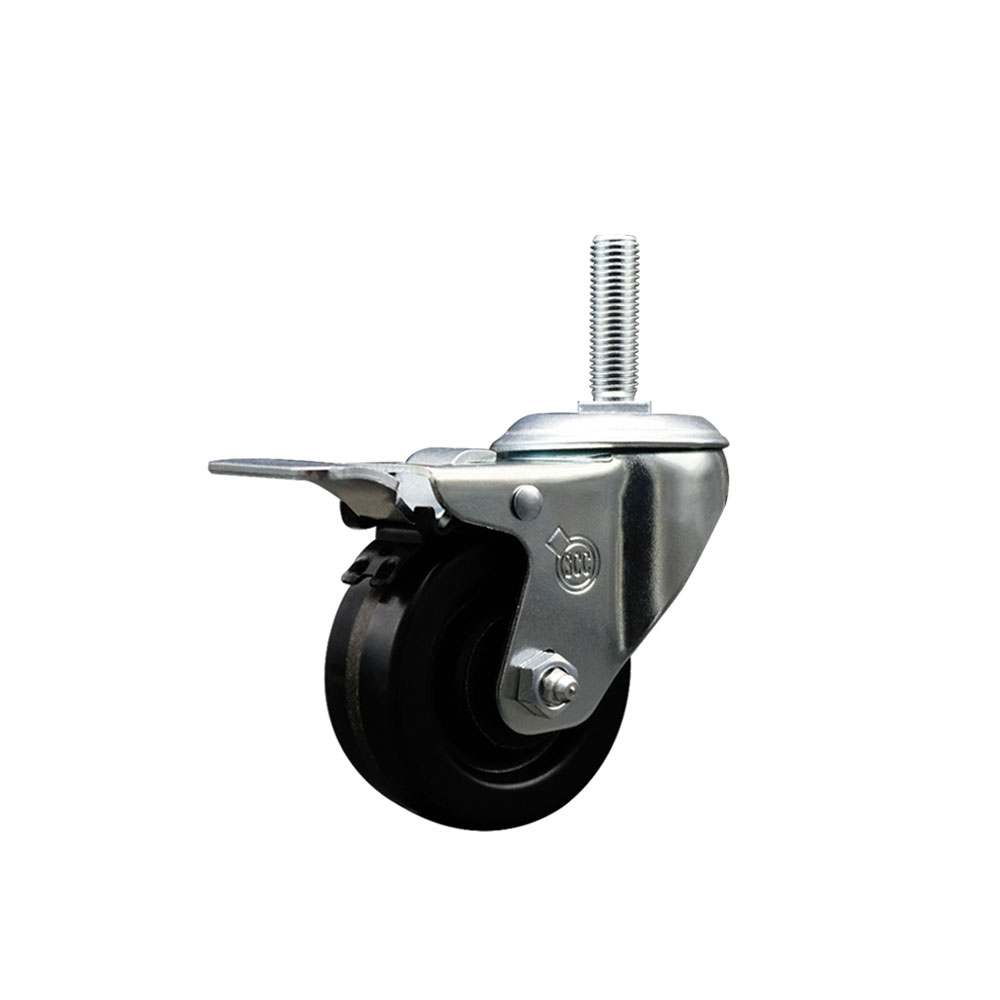 Phenolic Swivel Threaded Stem Caster w/3" x 1.25" Black Wheel and 5/8" Stem & Total Locking Brake - 300 lbs Capacity/Caster - Service Caster Brand — photo 1