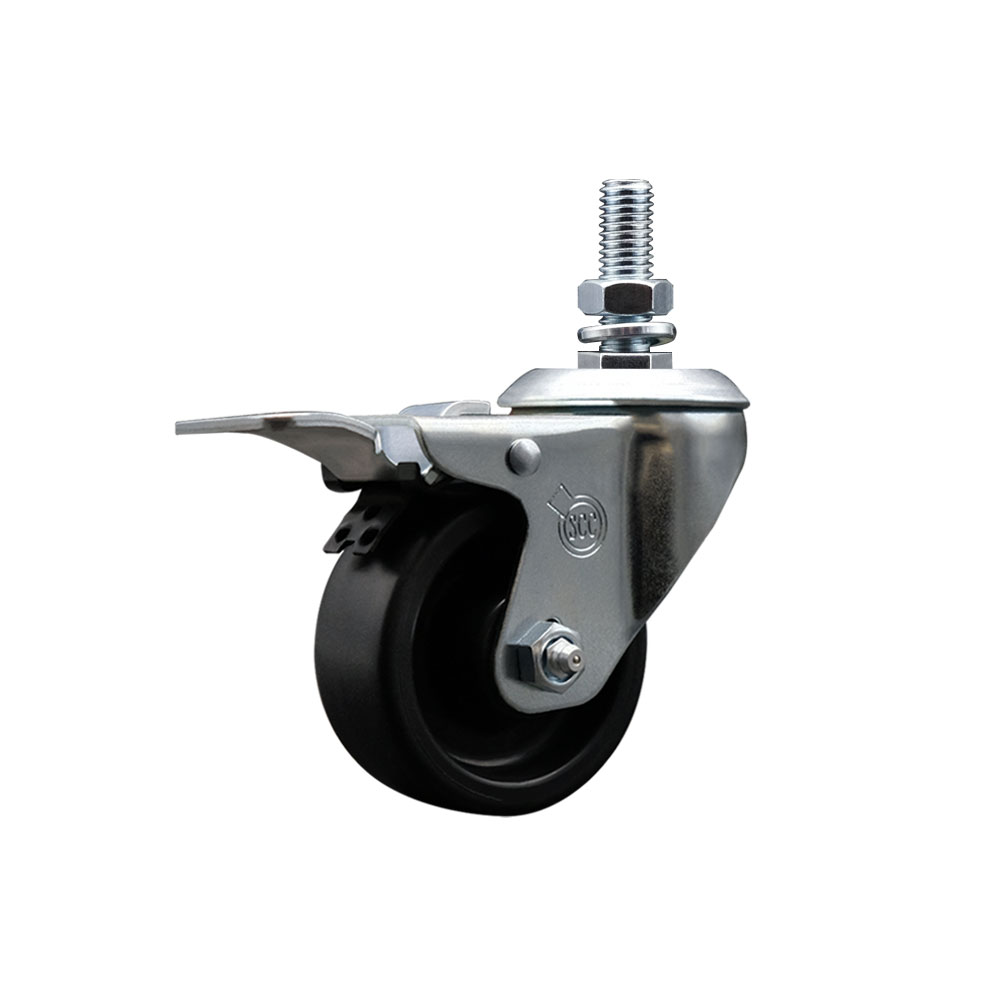 Service Caster Brand Replacement for Colson Caster 2.03354.52 BRK5 - Polyolefin Swivel Threaded Stem Caster with 3" Black Wheel and 1/2" x 1-1/2" Stem & Total Locking Brake - 300 lbs Capacity/Caster — photo 1