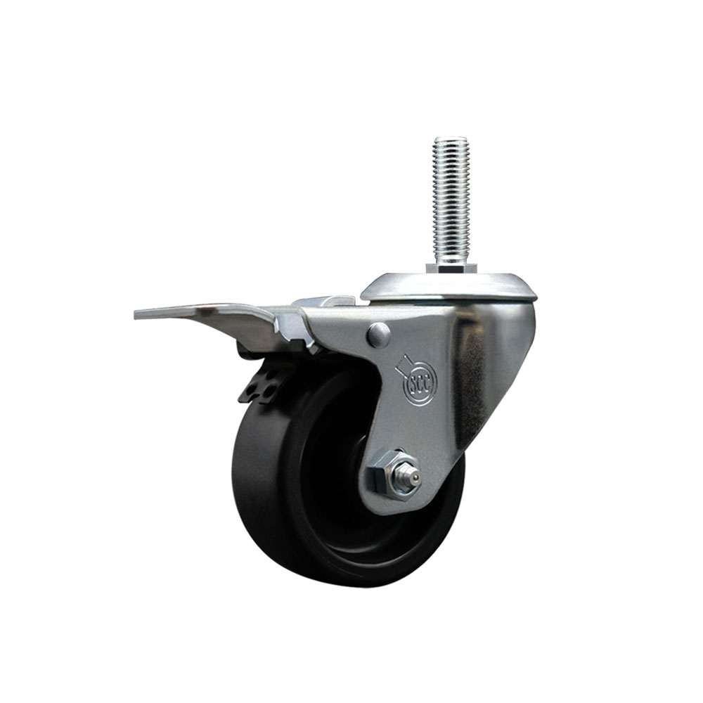 Polyolefin Swivel Threaded Stem Caster Wheel with 3 Inch Black Wheel and 3/4" Stem and Total Lock Brake - 300 lbs. Capacity/Caster - Service Caster Brand — photo 1