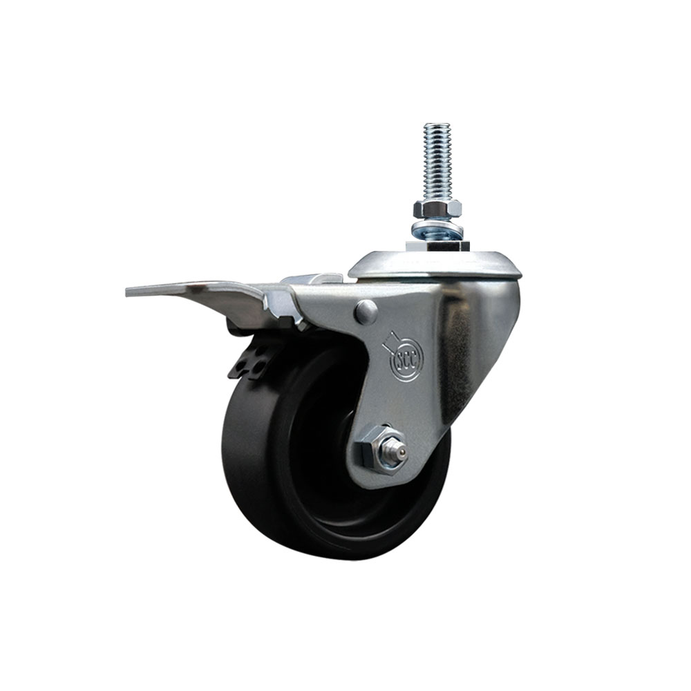 3" Swivel Caster with 3/8" Threaded Stem and Polyolefin Wheel and Total Lock Brake - 300 lbs. Capacity - Service Caster Brand" — photo 1