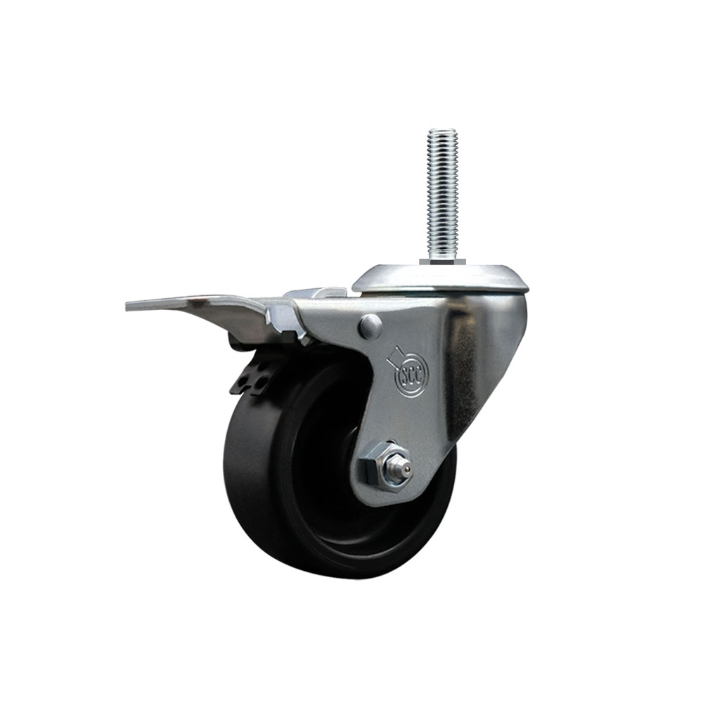 Service Caster Brand Replacement for Colson Caster 2.03354.52 MTG13 BRK5 - Polyolefin Swivel Threaded Stem Caster with 3" Black Wheel and 5/8" x 1-3/4" Stem & Total Locking Brake - 300 lbs Capacity/Caster — photo 1