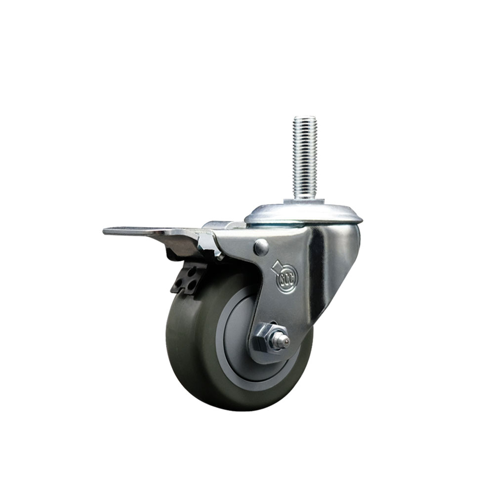 Polyurethane Swivel Threaded Stem Caster w/3" x 1.25" gray Wheel and 3/4" Stem & Total Locking Brake - 300 lbs Capacity/Caster - Service Caster Brand — photo 1