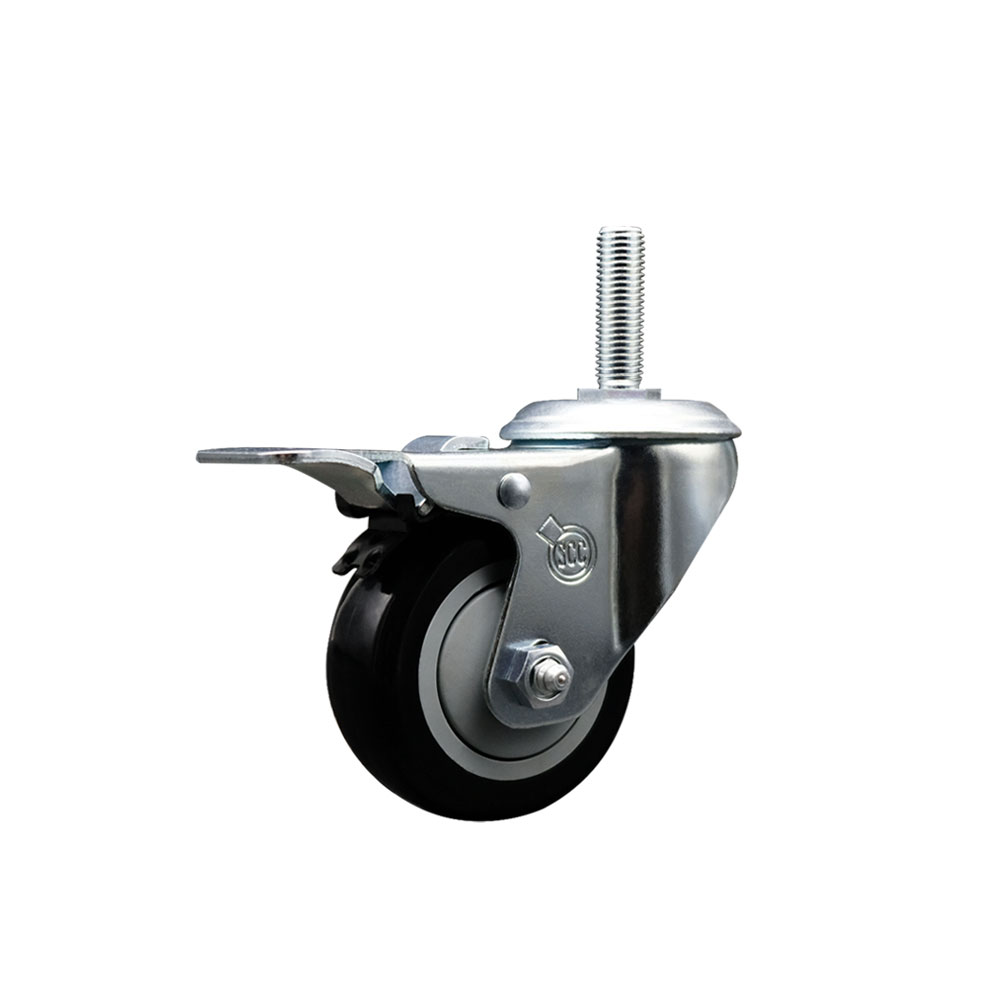 Polyurethane Swivel Threaded Stem Caster w/3" x 1.25" Black Wheel and 3/4" Stem & Total Locking Brake - 300 lbs Capacity/Caster - Service Caster Brand — photo 1