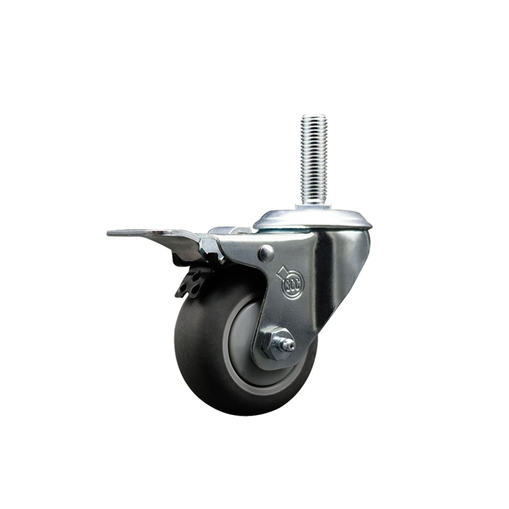 Thermoplastic Rubber Swivel Threaded Stem Caster - 3" x 1.25" Gray Wheel and 5/8" Stem & Total Locking Brake - 210 lbs Capacity/Caster - Service Caster Brand — photo 1