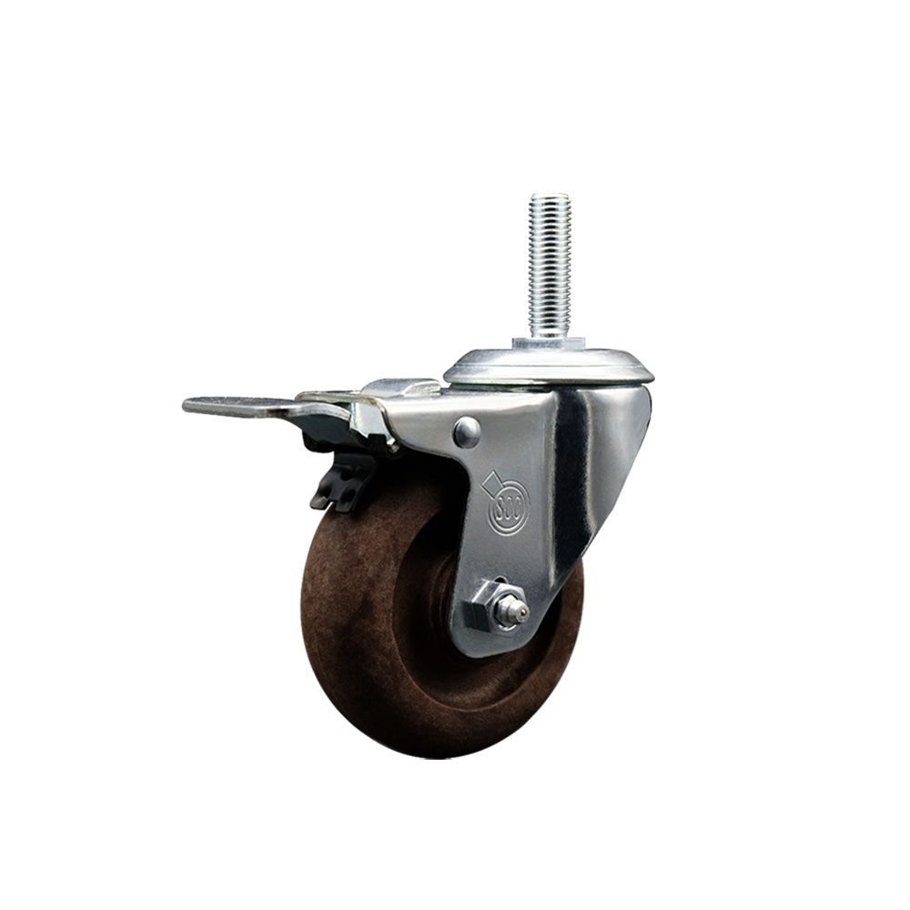 High Temp Glass Filled Nylon Swivel Threaded Stem Caster w/3.5" x 1.25" Brown Wheel and 5/8" Stem & Total Locking Brake - 350 lbs Capacity/Caster - Service Caster Brand — photo 1