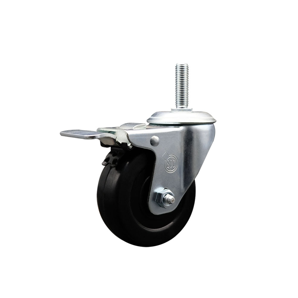Hard Rubber Swivel Threaded Stem Caster w/3.5" x 1.25" Black Wheel and 3/4" Stem & Total Locking Brake - 285 lbs Capacity/Caster - Service Caster Brand — photo 1