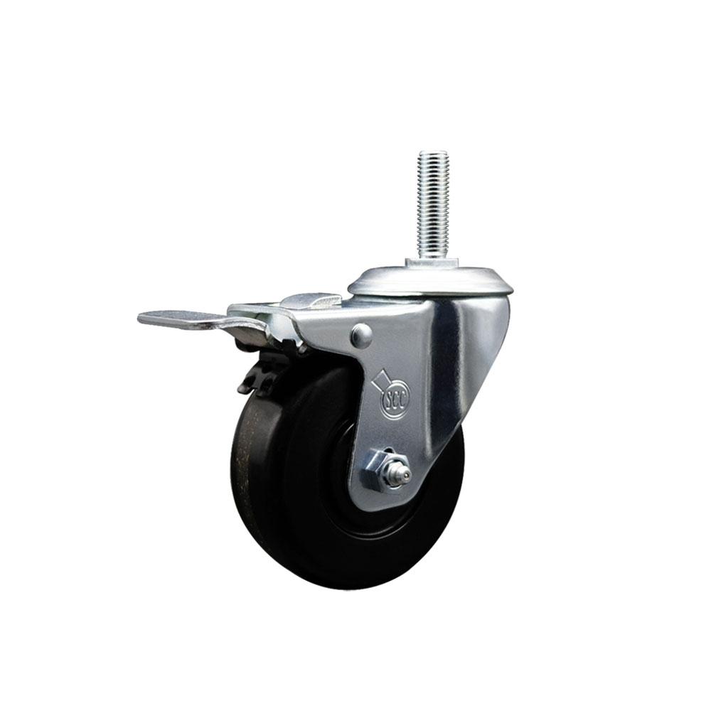 Phenolic Swivel Threaded Stem Caster w/3.5" x 1.25" Black Wheel and 5/8" Stem & Total Locking Brake - 300 lbs Capacity/Caster - Service Caster Brand — photo 1