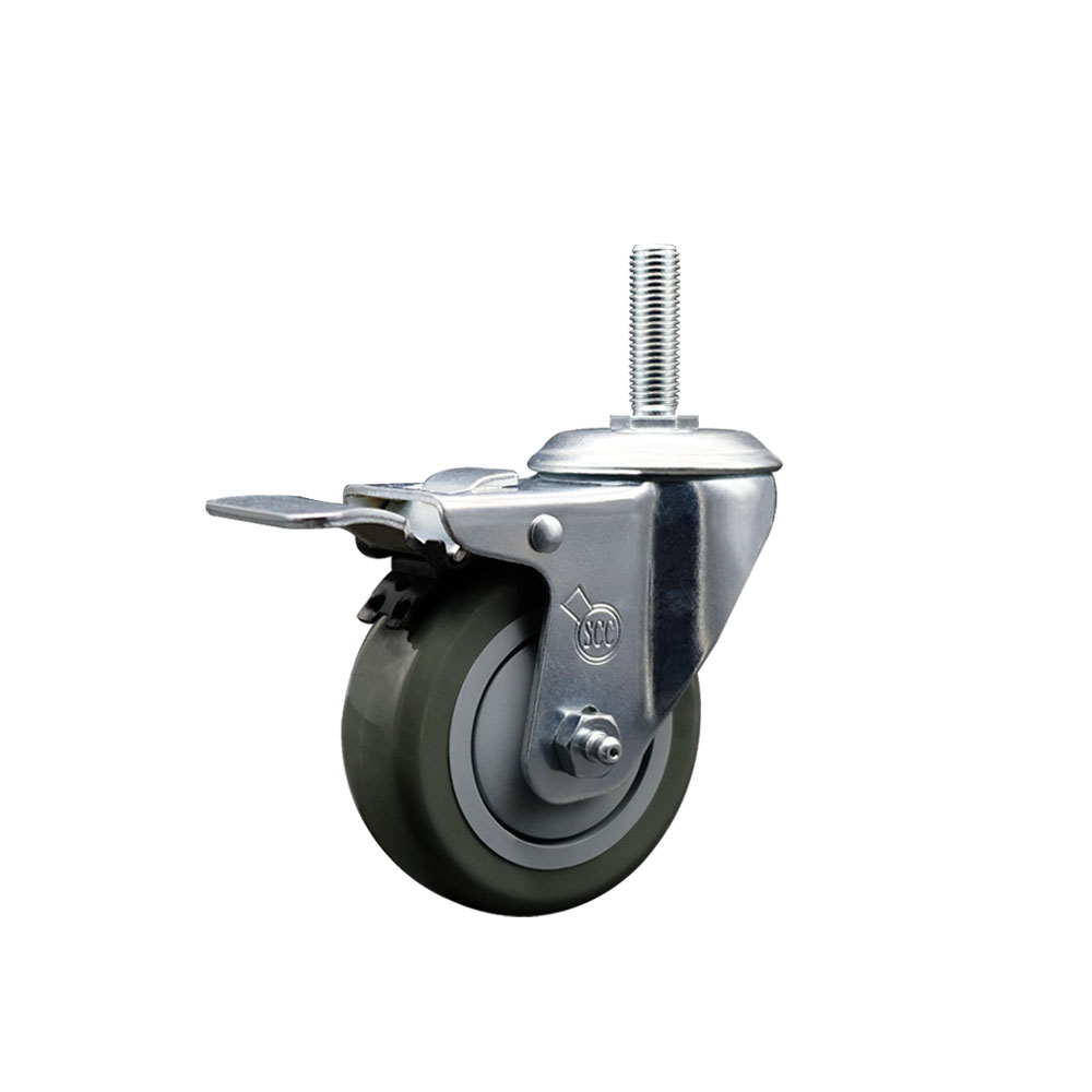 Polyurethane Swivel Threaded Stem Caster w/3.5" x 1.25" gray Wheel and 5/8" Stem & Total Locking Brake - 300 lbs Capacity/Caster - Service Caster Brand — photo 1