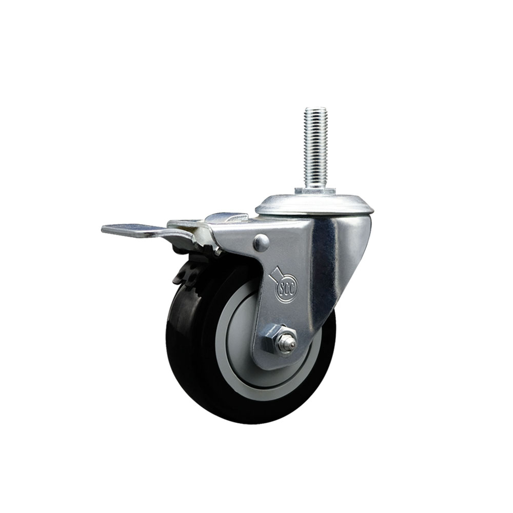 Polyurethane Swivel Threaded Stem Caster w/3.5" x 1.25" Black Wheel and 5/8" Stem & Total Locking Brake - 300 lbs Capacity/Caster - Service Caster Brand — photo 1