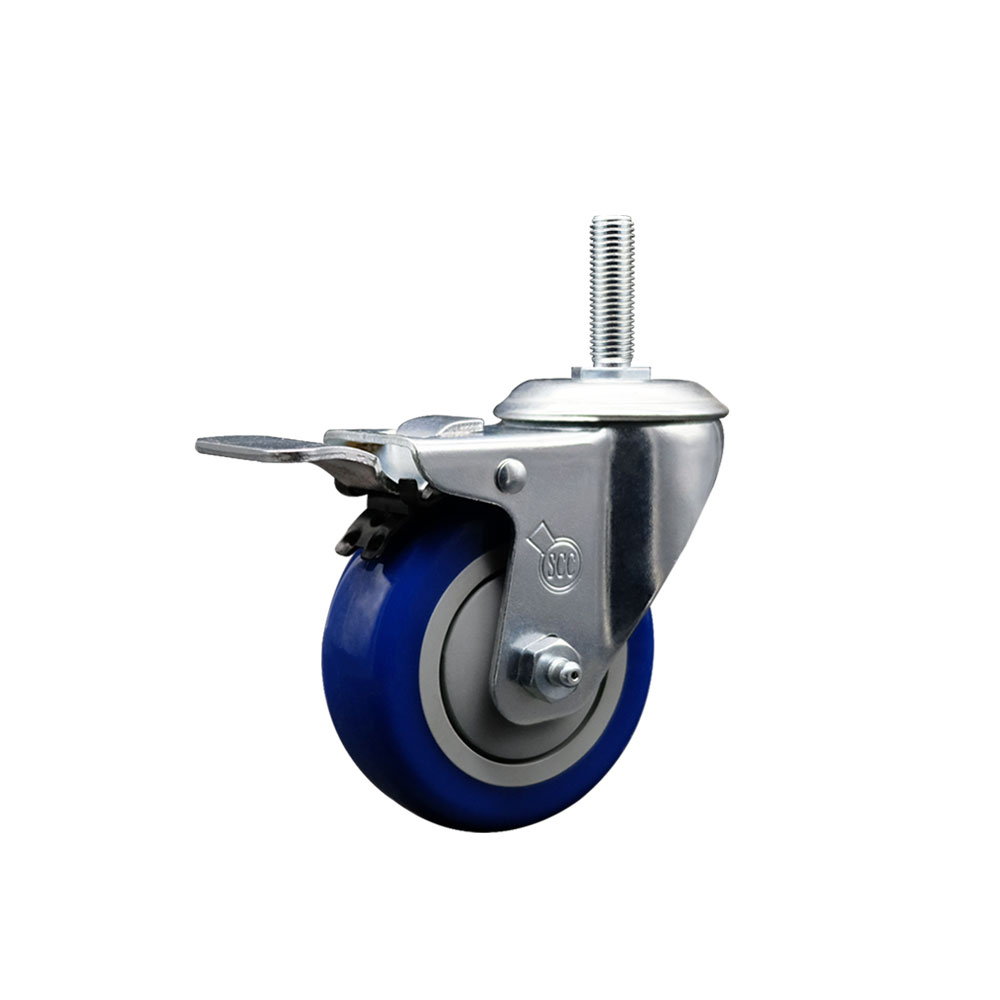 Polyurethane Swivel Threaded Stem Caster w/3.5" x 1.25" Blue Wheel and 3/4" Stem & Total Locking Brake - 300 lbs Capacity/Caster - Service Caster Brand — photo 1