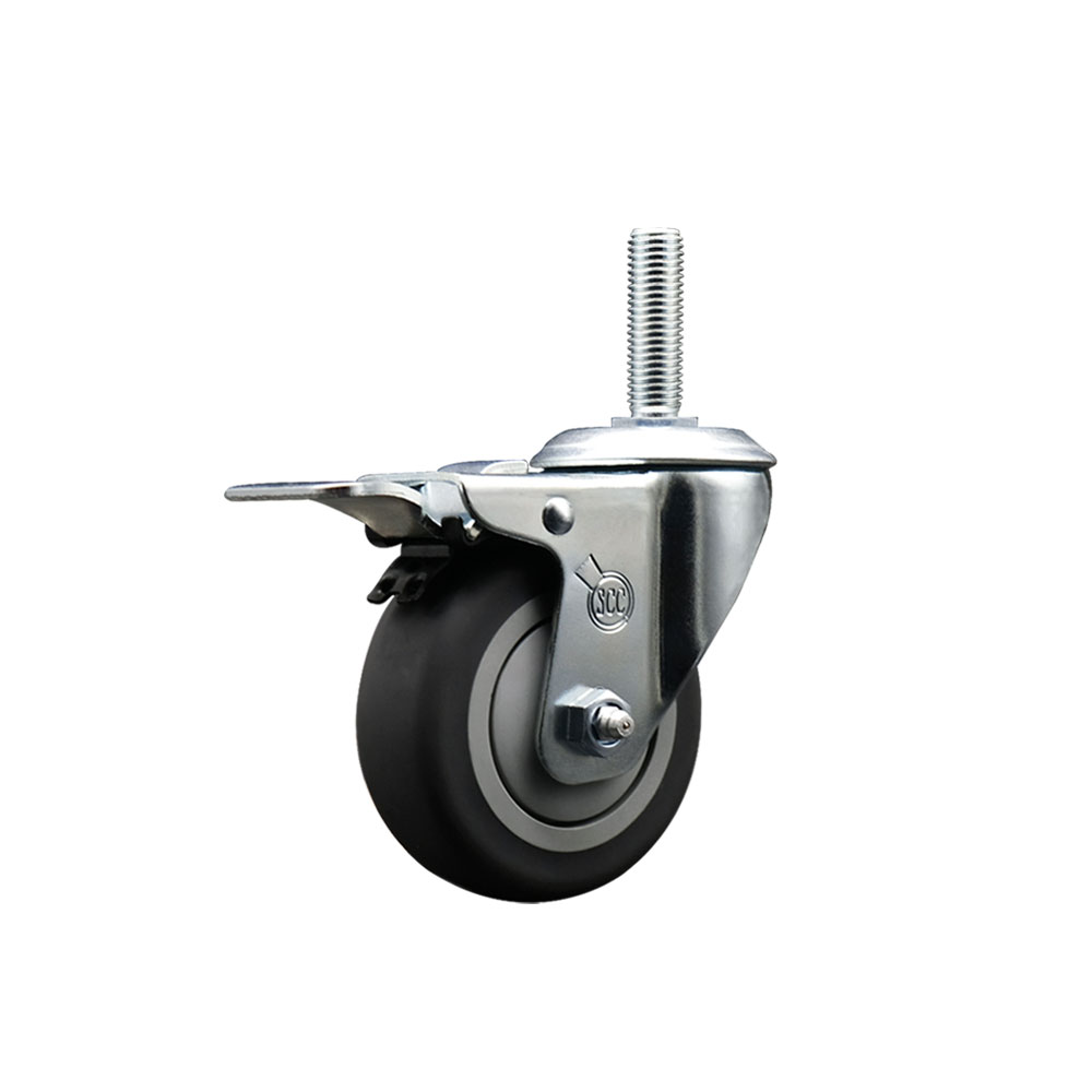 Thermoplastic Rubber Swivel Threaded Stem Caster - 3.5" x 1.25" Gray Wheel and 5/8" Stem & Total Locking Brake - 230 lbs Capacity/Caster - Service Caster Brand — photo 1