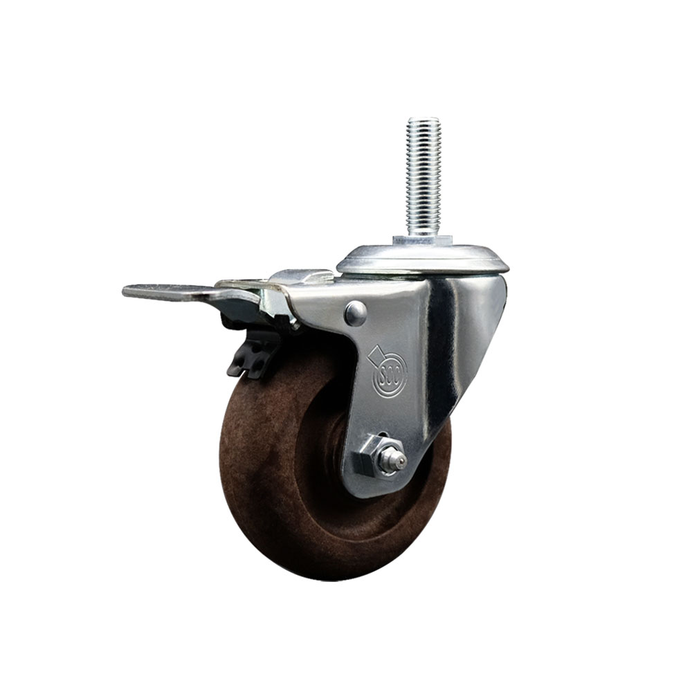 High Temp Glass Filled Nylon Swivel Threaded Stem Caster w/4" x 1.25" Brown Wheel and 5/8" Stem & Total Locking Brake - 350 lbs Capacity/Caster - Service Caster Brand — photo 1