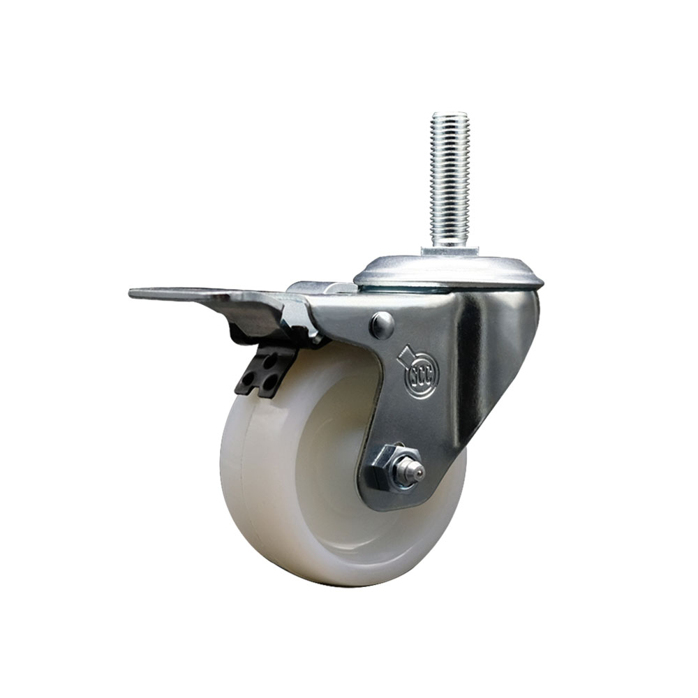 Nylon Swivel Threaded Stem Caster w/4" x 1.25" White Wheel and 5/8" Stem & Total Locking Brake - 300 lbs Capacity/Caster - Service Caster Brand — photo 1