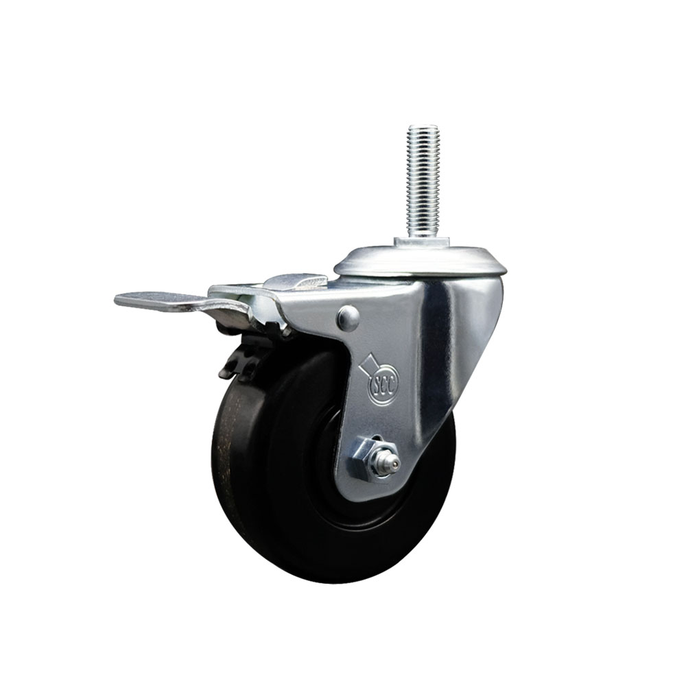 Phenolic Swivel Threaded Stem Caster w/4" x 1.25" Black Wheel and 5/8" Stem & Total Locking Brake - 300 lbs Capacity/Caster - Service Caster Brand — photo 1