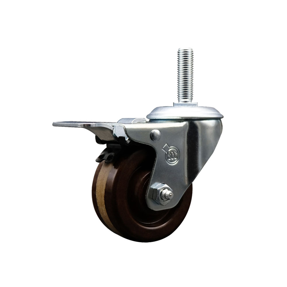 High Temp Phenolic Swivel Threaded Stem Caster w/4" x 1.25" Brown Wheel and 5/8" Stem & Total Locking Brake - 300 lbs Capacity/Caster - Service Caster Brand — photo 1