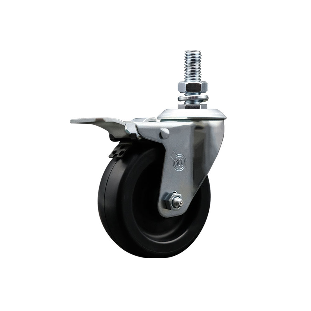 Service Caster Brand Replacement for Colson Caster 2.04254.53 MTG11 BRK5 - Polyolefin Swivel Threaded Stem Caster with 4" Black Wheel and 1/2" x 1" Stem & Total Locking Brake - 350 lbs Capacity/Caster — photo 1